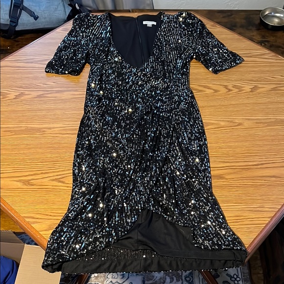 Calvin Klein Black Sequence Flare Dress (Size 12) - Picture 2 of 6
